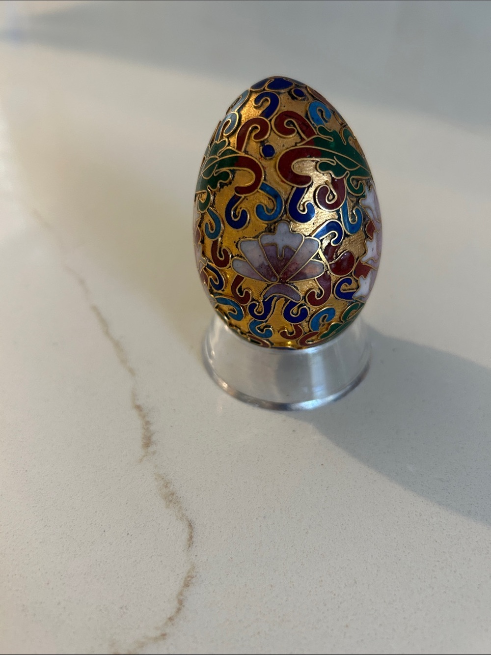 Vintage Cloisonné Egg w/pink orchids on acrylic base
